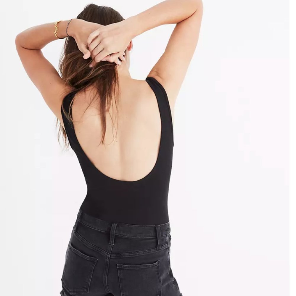 Madewell Scoopback Bodysuit Black Low Back Tank Style